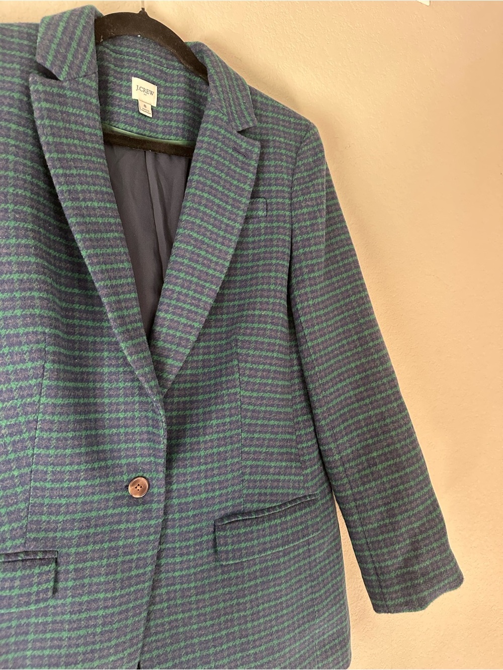 J. Crew Green & Navy Houndstooth Wool Blend Relaxed Blazer Women’s size 8